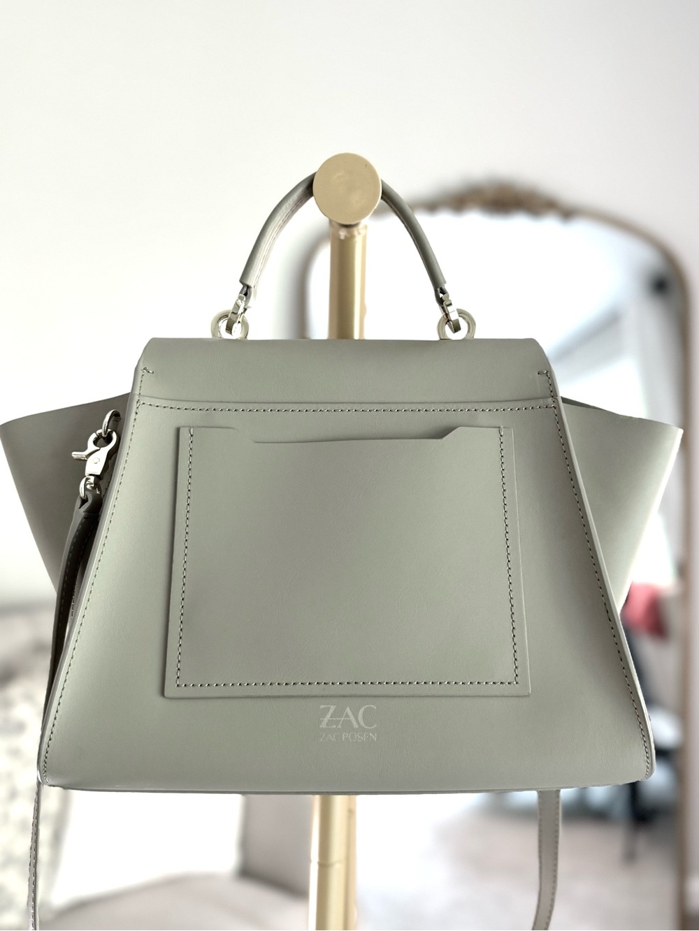 ZAC Posen Iconic Leather Satchel Handbag Crossbody Rare Gold Beige Leather - Picture 7 of 12
